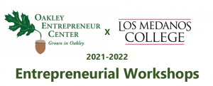Entrepreneurial Workshops Logo acorn with leaf and photo that reads Los Medanos College