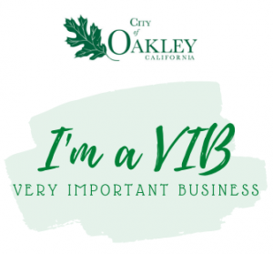 Photo of Oakley Very Important Business Logo. City leaf and name followed by pale green swatch with the words I'm a VIB
